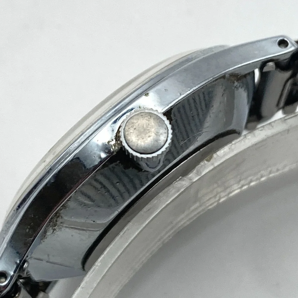Vtg Timex Marlin Men's Watch 34mm Silver Tone Date Stretch Band Manual Wind 1989